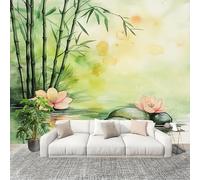 Murales Fotomurale 200x140cm Riflesso Dei Fiori Della junglea Di Bambù Dell'Acquerello Decorazione Murale -Moderni Soggiorno Ufficio - Poster Verde Carta da Parati in Tessuto Non Tessuto Murale
