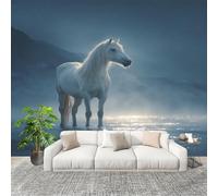 Murales Fotomurale 300x210cm Cavallo Bianco Animale Fantastico Decorazione Murale -Moderni Soggiorno Ufficio - Poster Di Colore Chiaro Carta da Parati in Tessuto Non Tessuto Murale Adesivi da Parete