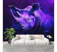 Murales Fotomurale 350x256cm Rinoceronte Animale Fantastico Decorazione Murale -Moderni Soggiorno Ufficio - Poster Viola Scuro Carta da Parati in Tessuto Non Tessuto Murale Adesivi da Parete