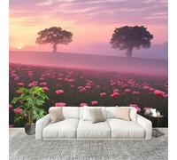 Murales Fotomurale 400x280cm Campo Di Papaveri Romantico Decorazione Murale -Moderni Soggiorno Ufficio - Poster Rosa Carta da Parati in Tessuto Non Tessuto Murale Adesivi da Parete