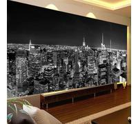 Murales in PVC autoadesivi Carta da parati 3D Scena architettonica notturna in bianco e nero Sfondo interno di New York City Adesivi per le illustrazioni murali Camera da letto Salotto Murales