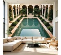 Murales neoclassico di dimensioni personalizzate cortile piscina prospettiva architettonica autoadesivo tessuto rimovibile grande carta da parati decorazione da parete per soggiorno camera da letto