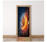 Murales Poster Per Porte Dinamica Del Calcio, Blu, Arancione, Acqua, Fuoco 90X200Cm Carta Da Parati Adesivo Per Porta 3D Autoadesivo Fotomurali Impermeabile Decalcomanie Famiglia Soggiorno Bagno De
