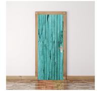 Murales Poster Per Porte Venature Del Legno Blu-Verde Fresche 77X200Cm Carta Da Parati Adesivo Per Porta 3D Autoadesivo Fotomurali Impermeabile Decalcomanie Famiglia Soggiorno Bagno Decorazione
