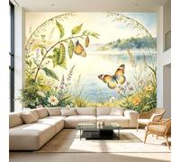 Murales su misura misura Monarca Farfalla Chrysalis Lago Paesaggio Acquerello Pittura Autoadesivo Parete Tessuto Rimovibile Grande Carta da Parete Decorazione da Parete per Soggiorno