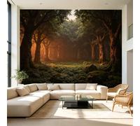 Murales su misura misura Tranquil Forest Paesaggio luce solare attraverso vecchi alberi di quercia autoadesivo tessuto rimovibile grande carta da parati decorazione da parete per soggiorno camera da