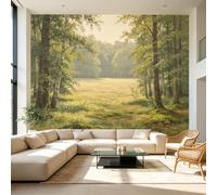 Murales su misura misura Tranquil Forest Paesaggio Pittura ad olio Betulle Bosco Prato Autoadesivo da parete in tessuto rimovibile grande carta da parati decorazione da parete per soggiorno camera da