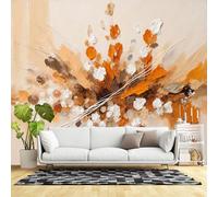 Murali da parete di dimensioni personalizzate, pittura floreale astratta arancione bianco beige testurizzato pennellata arte estetica moderna, tessuto autoadesivo da parete (senza PVC) grande carta da