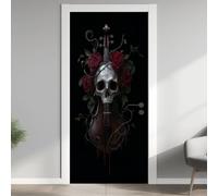 Murali per porte con teschio in rilievo, adesivi per porte con musica violoncello, adesivo da parete per interni, carta da parati con fiori di rosa, adesivi per porte in vinile, per soggiorno, camera