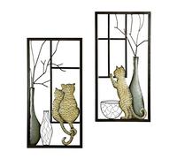 murali 'Vaso/Gatto', Metallo, Set di 2 Pezzi, 40 x 80 cm