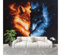 Muralo 200x140cm Animale Fantastico Lupo Bicolore Tessuto Non Tessuto Murale Alla Moda Murale Poster Buio Parati Decorazione Murale Soggiorno Camera Da Letto Dal Design Moderno