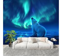 Muralo 200x140cm Animali Orso Polare Aurora Tessuto Non Tessuto Murale Alla Moda Murale Poster Blu Scuro Parati Decorazione Murale Soggiorno Camera Da Letto Dal Design Moderno