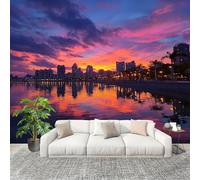 Muralo 200x140cm Riflesso Del Crepuscolo In Città Tessuto Non Tessuto Murale Alla Moda Murale Poster Blu Scuro Parati Decorazione Murale Soggiorno Camera Da Letto Dal Design Moderno