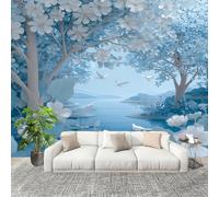 Muralo 200x140cm Sogni Uccelli Che Volano Piante Fiori Tessuto Non Tessuto Murale Alla Moda Murale Poster Azzurro Parati Decorazione Murale Soggiorno Camera Da Letto Dal Design Moderno