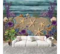 Muralo 200x140cm Tema Oceano Spiaggia Tessuto Non Tessuto Murale Alla Moda Murale Poster Blu Parati Decorazione Murale Soggiorno Camera Da Letto Dal Design Moderno