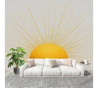 Muralo 250x175cm Astratto Sole Cerchio Geometria Tessuto Non Tessuto Murale Alla Moda Murale Poster Grigio Parati Decorazione Murale Soggiorno Camera Da Letto Dal Design Moderno