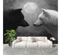 Muralo 250x175cm Bianco E Nero Animali Motivo A Lupo Tessuto Non Tessuto Murale Alla Moda Murale Poster Grigio Parati Decorazione Murale Soggiorno Camera Da Letto Dal Design Moderno