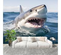 Muralo 250x175cm Feroce Oceano Animale Squalo Tessuto Non Tessuto Murale Alla Moda Murale Poster Blu Parati Decorazione Murale Soggiorno Camera Da Letto Dal Design Moderno
