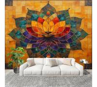 Muralo 250x175cm Mandala Fiori Geometrici Tessuto Non Tessuto Murale Alla Moda Murale Poster Colore Arancione Parati Decorazione Murale Soggiorno Camera Da Letto Dal Design Moderno