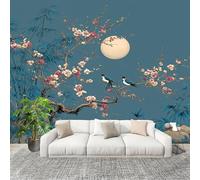 Muralo 250x175cm Notte Di Luna Con Fiori E Uccelli Cinesi Tessuto Non Tessuto Murale Alla Moda Murale Poster Blu Parati Decorazione Murale Soggiorno Camera Da Letto Dal Design Moderno