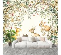 Muralo 250x175cm Piante E Animali Del Bosco Tessuto Non Tessuto Murale Alla Moda Murale Poster Bianco Parati Decorazione Murale Soggiorno Camera Da Letto Dal Design Moderno