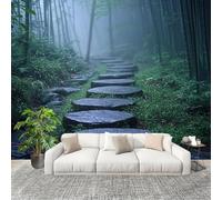 Muralo 250x175cm Verde Tessuto Non Tessuto Murale Alla Moda Murale Poster Modello Di Sentiero In Pietra Nella junglea Di Bambù Parati Decorazione Murale Soggiorno Camera Da Letto Dal Design Moderno