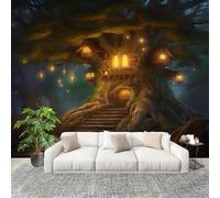 Muralo 300x210cm Casa Sull'Albero Nella junglea Fantasy Tessuto Non Tessuto Murale Alla Moda Murale Poster Buio Parati Decorazione Murale Soggiorno Camera Da Letto Dal Design Moderno