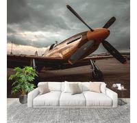 Muralo 300x210cm Modello Di Aereo Da Caccia Retrò Tessuto Non Tessuto Murale Alla Moda Murale Poster Grigio Parati Decorazione Murale Soggiorno Camera Da Letto Dal Design Moderno