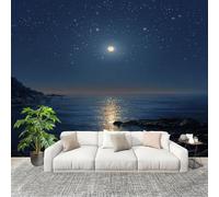 Muralo 300x210cm Paesaggio Marino Illuminato Dalla Luna E Dalle Stelle Tessuto Non Tessuto Murale Alla Moda Poster Blu Scuro Parati Decorazione Murale Soggiorno Camera Da Letto Dal Design Moderno