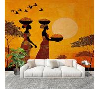 Muralo 300x210cm Sagome Di Donne Africane Tessuto Non Tessuto Murale Alla Moda Murale Poster Giallo-Arancio Parati Decorazione Murale Soggiorno Camera Da Letto Dal Design Moderno