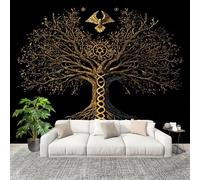 Muralo 350x256 cm Albero Runico Della Vita Tessuto Non Tessuto Murale Alla Moda Murale Poster Nero Parati Decorazione Murale Soggiorno Camera Da Letto Dal Design Moderno