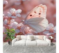 Muralo 350x256 cm Farfalla Romantica Con Fiori Di Ciliegio Tessuto Non Tessuto Murale Alla Moda Murale Poster Rosa Parati Decorazione Murale Soggiorno Camera Da Letto Dal Design Moderno