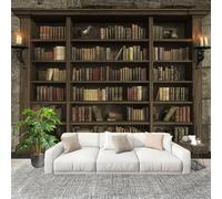 Muralo 350x256 cm Libreria Geometrica Retrò Tessuto Non Tessuto Murale Alla Moda Murale Poster Marrone Parati Decorazione Murale Soggiorno Camera Da Letto Dal Design Moderno