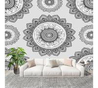 Muralo 350x256 cm Motivo Floreale Mandala Tessuto Non Tessuto Murale Alla Moda Murale Poster Grigio Chiaro Parati Decorazione Murale Soggiorno Camera Da Letto Dal Design Moderno