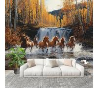 Muralo 350x256 cm Paesaggio Animali Cavallo Tessuto Non Tessuto Murale Alla Moda Murale Poster Marrone Parati Decorazione Murale Soggiorno Camera Da Letto Dal Design Moderno