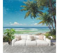Muralo 350x256 cm Paesaggio Di Spiaggia Tropicale Tessuto Non Tessuto Murale Alla Moda Murale Poster Blu Parati Decorazione Murale Soggiorno Camera Da Letto Dal Design Moderno
