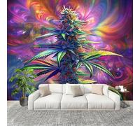 Muralo 350x256 cm Pianta Di Cannabis Colorata Tessuto Non Tessuto Murale Alla Moda Murale Poster Multicolore Parati Decorazione Murale Soggiorno Camera Da Letto Dal Design Moderno