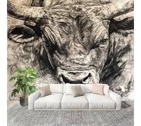 Muralo 350x256 cm Toro Animale Feroce Tessuto Non Tessuto Murale Alla Moda Murale Poster Grigio Parati Decorazione Murale Soggiorno Camera Da Letto Dal Design Moderno