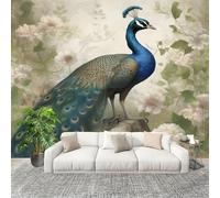Muralo 400x280cm Animali Pavone Fiori Tessuto Non Tessuto Murale Alla Moda Murale Poster Grigio Chiaro Parati Decorazione Murale Soggiorno Camera Da Letto Dal Design Moderno