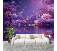 Muralo 400x280cm Da Sogno Farfalla Fiori Tessuto Non Tessuto Murale Alla Moda Murale Poster Viola Parati Decorazione Murale Soggiorno Camera Da Letto Dal Design Moderno