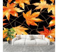 Muralo 400x280cm Geometria Della Foglia D'Acero Ad Acquerello Tessuto Non Tessuto Murale Alla Moda Murale Poster Nero Parati Decorazione Murale Soggiorno Camera Da Letto Dal Design Moderno