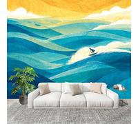 Muralo 400x280cm Onda Astratta Dell'Oceano Tessuto Non Tessuto Murale Alla Moda Murale Poster Verde Parati Decorazione Murale Soggiorno Camera Da Letto Dal Design Moderno