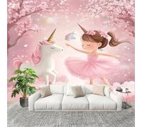 Muralo 400x280cm Ragazza Romantica Unicorno Tessuto Non Tessuto Murale Alla Moda Murale Poster Rosa Parati Decorazione Murale Soggiorno Camera Da Letto Dal Design Moderno