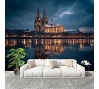 Muralo Carta da Parati 3D in Tessuto Non Tessuto 350x256cm Riflesso Degli Edifici Della Città Retrò Carta da Parati Poster Blu Scuro per Casa Ufficio Camera Da Letto Gabinetto Soggiorno