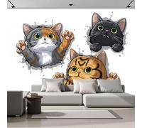 Muralo - Carta da parati 3D per cameretta dei bambini, in tessuto di seta, per ragazze e ragazzi,decorazione da parete,Stile cartone animato Il Gatto Ha Fatto Capolino Dalla Tana, 250x175cm marrone