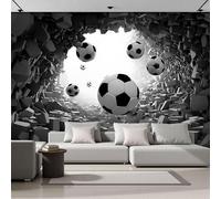 Muralo - Carta da parati 3D per cameretta dei bambini, in tessuto di seta, per ragazze e ragazzi,decorazione da parete,Arte astratta 3D Il Pallone Volò Fuori Dal Muro, 300x210cm In bianco e nero