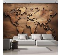 Muralo - Carta da parati 3D per cameretta dei bambini, in tessuto di seta, per ragazze e ragazzi, effetto 3D, decorazione da parete,Stile retrò in legno Schema Della Mappa Del Mondo, 400x280cm marrone