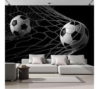 Muralo - Carta da parati 3D per cameretta dei bambini, in tessuto di seta, per ragazze e ragazzi, effetto 3D, decorazione da parete,Stile sportivo Il Pallone È Incastrato Nella Rete., 400x280cm nero