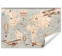 Muralo - Carta da parati 3D per cameretta dei bambini, in tessuto non tessuto, per ragazze e ragazzi, effetto 3D, decorazione da parete per cameretta dei bambini, motivo mappa del mondo, 360 cm x