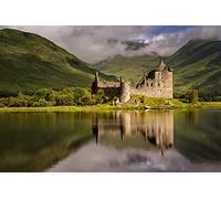 Muralo Carta da parati fotografica in tessuto non tessuto, 416 x 254 cm, motivo: castello di Kilchurn Scozia, effetto pietra, per soggiorno, camera da letto, poster XXL, 416 x 254 cm